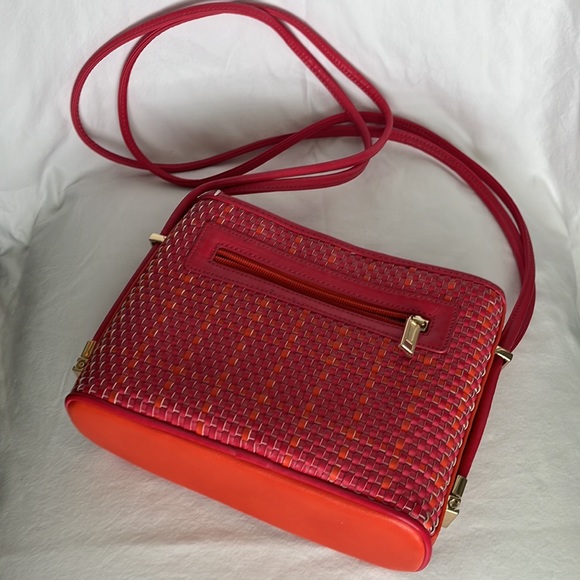Samoe Style Crossbody Convertible Wover Purse Handbag. Tangerine & Berry Pink. - Picture 5 of 7